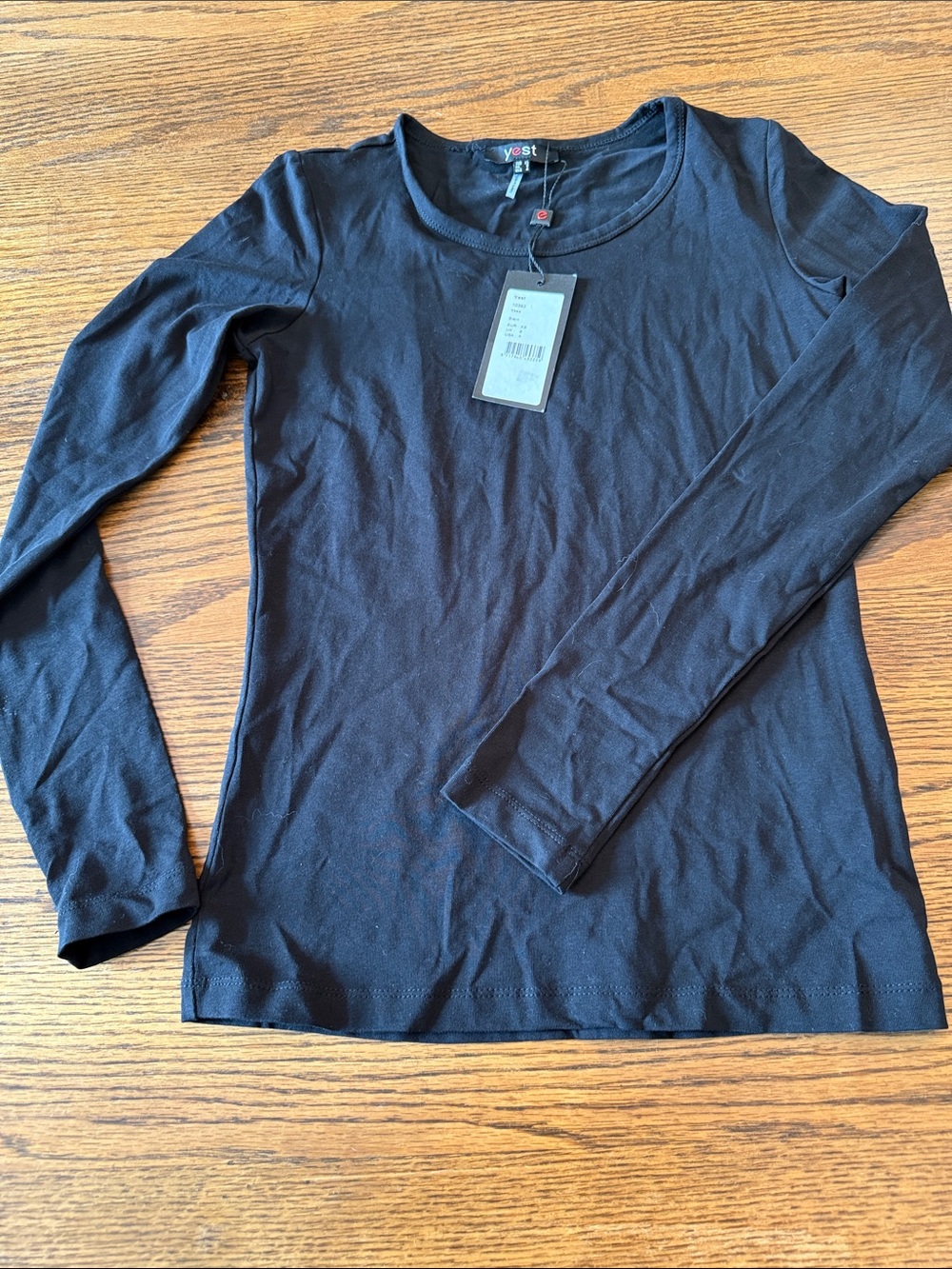 Yest NWT Black Fitted Stretch Long Sleeve Scoop Neck Cotton Tee XS